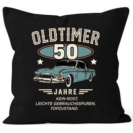 MoonWorks® Cushion Cover Birthday Vintage Car Vintage Style Retro Look Gift for Men 50 Years Black 40 cm x 40 cm
