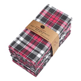 NATURALCRAFT Dinner Cloth Napkins Cotton Blend Fabric Mitered Corners for Every Day Use Napkins are Pre Shrunk and Good Absorbency Yarn Dyed Check (12"x12", Multi Color Check (Fuchsia Black))