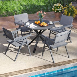 Tangkula Patio Chairs Set of 4, Outdoor Dining Chairs with Breathable Fabric Seat & Tilt Backrest, Comfy Armrest, Sturdy Metal Frame for Backyard, Porch, Garden, Poolside, 330 LBS Load Capacity