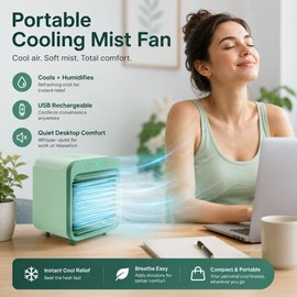 Portable Mist Cooling Fan for Desk – USB Rechargeable Mini Humidifier Fan for Office, Home & Travel