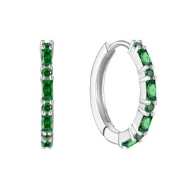 Wisbal Hoop White Gold Plated Earrings 925 Sterling Silver Huggie Hoop Earrings Created Emerald Earrings for Women Hypoallergenic