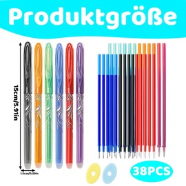 30 x Replacement Refills, Colourful Set, Erasable Refills, Compatible with Legami, Tip: 0.7 mm, Ideal for Coloured Notes/Sketches/Journals, School and Office, 6 Pens and 2 Rubber Wipers (6 Colours)