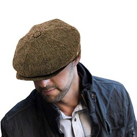 EPOCH HATS Men's Wool Newsboy Cap, Herringbone Driving Cabbie Tweed Applejack Golf Hat (M, MSB2122 Olive)