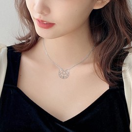 URONE Moon Phase Necklace Sterling Silver Half Moon Pentagram Celestial Necklace Pagan Wiccan Jewellery For Women Her, Sterling Silver, No Gemstone