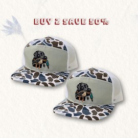 [BUY 2 SAVE 50%] Set 2 Hat Black Lab Mallard Duck 7-Panel Camouflage Hat, Deer Skull Camo 7-panel Hat, Unisex Basic with Unique Design, Hunting Accessories, Couple Hat - Option: set 2 hat#2