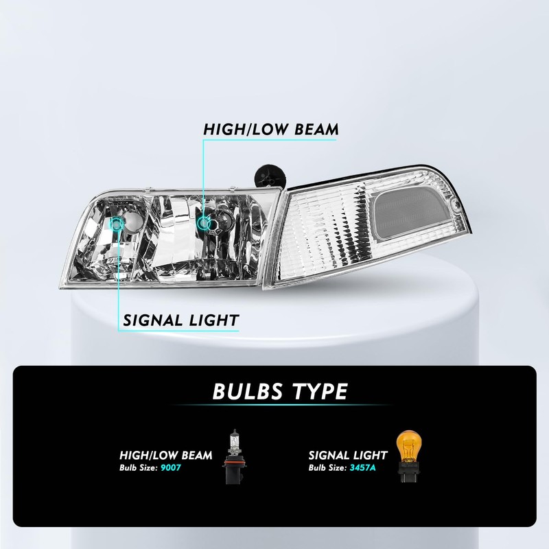 TUSDAR Headlight Assembly Set with Corner Lights 4pcs for 98-11