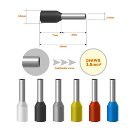 Fidioto AWG16 Wire Ferrules Terminals, 250pcs AWG16 Terminal Connector Wire Insulated Cord Pin Ends Terminals for Electric, Industrial, Chemical Industry, Power Control System, etc.