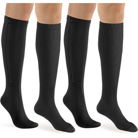 bropite Zipper Compression Socks Women & Men - 2Pairs Calf Knee High 15-20mmHg Closed Toe Compression Stocking
