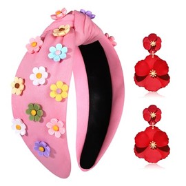 JERTOCLE Flower Headbands for Women Spring Summer Headband Daisy Floral Knotted Headband Twist Wide Top Knot Head Band Summer Beach Party Hair Accessories Headwear Gifts