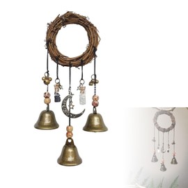 Witches Bells, Handmade Hanging Bell for Home Protection, Spiritual Decor with Rattan Wreath and Metal Bells, 30x12.75cm Witch Bell for Door and Meditation Space
