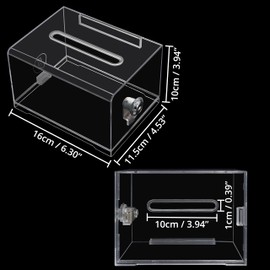 Belle Vous Pack of 2 Lockable Plastic Cash Boxes, 11.5 x 16 x 10 cm, Transparent Box, Lockable for Comments, Votes, Donations, Key Drop, Business Cards & as Ticket Container
