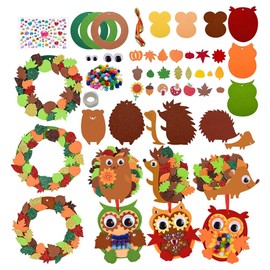 Jonuin Autumn Crafts for Children, Felt Craft Set with Owls, Hedgehogs and Autumn Wreaths, Creative Gift for Autumn, DIY Creative Set for Decorative Craft Supplies for Boys Girls as a Gift