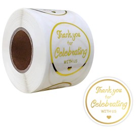 Thank You Stickers,500Pcs 1.5Inch Thank You for Celebrating with Us Stickers Roll,Clear Thank You Stickers for Packaging, Envelope Seals,Baby Shower Birthday,Gold Foil Thank You Stickers