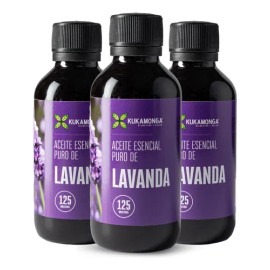 Kit de 3 Frascos de Aceite Esencial de Lavanda 100% Puro I 125ml Cada Uno I Propiedades Relajantes, Calmantes y Aromáticas I Ideal para Aromaterapia, Masajes y Rutinas Nocturnas I Uso Tópico I 375 ml