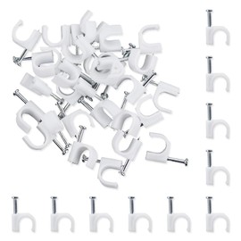 SNOKAY 100pcs 10mm Round Cable Clips - White Holder for Wire Management - Electrical Tidy Clips for Wall - Steel Nail for Cable Organization