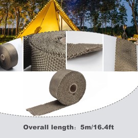 Eagles Fireproof Pipe Wrap, (2inch×16Ft, with 2 Clamps) Tent Stove Pipe Wrap Anti Scalding Chimney Ribbon Stove Pipe Insulation Tent Protector Flue Protector Stovepipe Ribbon (Caramel)