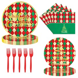 JINHUPANDER 100pcs Christmas Paper Plates and Napkins,Christmas Plates Disposable Merry Christmas Theme Party Supplies Christmas Party Decorations Serves 25