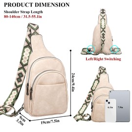 Long Keeper Unisex Shoulder Bag Sling Bag Chest Bag Faux Leather Crossbody Shoulder Bag Sling Backpack Leather Bag Travel Outdoor Daypacks for Men and Women, beige