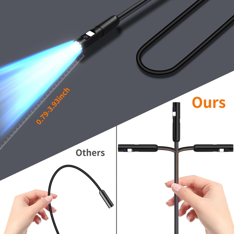 Dual-Lens Endoscope Camera with Light,Borescope Inspection Camera, 4.3" IPS Endoscope