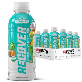 RECOVER 180 Organic Sports Hydration Drink, No Sugar Added, 20 Calorie Sports Beverage, Organic Flavors With Vitamins, Potassium-Packed Electrolytes (16.9 Fl Oz (Pack of 12), Tropical Ice)