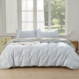 SAPHREAS HOME Leaf Duvet Cover Queen Size-Grey Duvet Cover with White Leaf Botanical Pattern Printed Comforter Cover Soft Cotton 3pcs 1 Duvet Cover 2 Pillowshams, Meliades