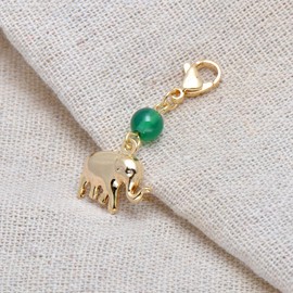 14K Gold Plated Elephant Charms Beaded Green Agate Birthstone for Girl Women