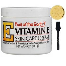 InfiniStore™ Mini Cosmetic Spatula & Gentle Exfoliating Sponge Bundle with 𝐅𝐫𝐮𝐢𝐭 𝐨𝐟 𝐭𝐡𝐞 𝐄𝐚𝐫𝐭𝐡 Vitamin E Skin Care Cream, 4oz - Moisturizes, Soothes, & Protects for Softer Skin