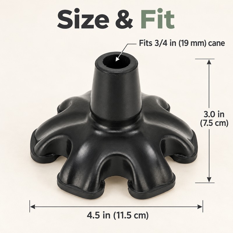 Rubber Cane Tip 19mm (3/4 Inch) – 6-Pillar Non-Slip Walking
