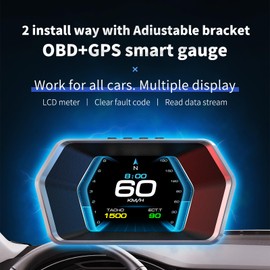 P17 HUD Car OBD2 + GPS Head-up Display LCD Digital GPS Speedometer OBD Temperature Displays Dual Smart Car Electronic Accessories