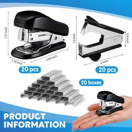 Sherr 20 Pack Mini Staplers Bulk 20 Pcs Staple Remover with 15000 Nail Office Staplers for Desk 25 Sheet Capacity Back to School Students Teachers Supplies for Classroom Office Business Black