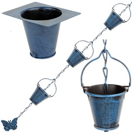 BloVine Rain Chain for Outsidewith 1 Adapter,Wrought Iron Rain Chains 9 FT Set,Rain Chains for Gutter with Rain Chain 16 Cup and Decorative Butterfly(Retro Blue)