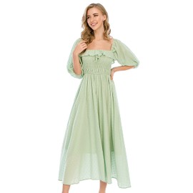 R.Vivimos Women Summer Half Sleeve Cotton Ruffled Vintage Elegant Backless A Line Flowy Long Dresses, Sage Green-1, Medium