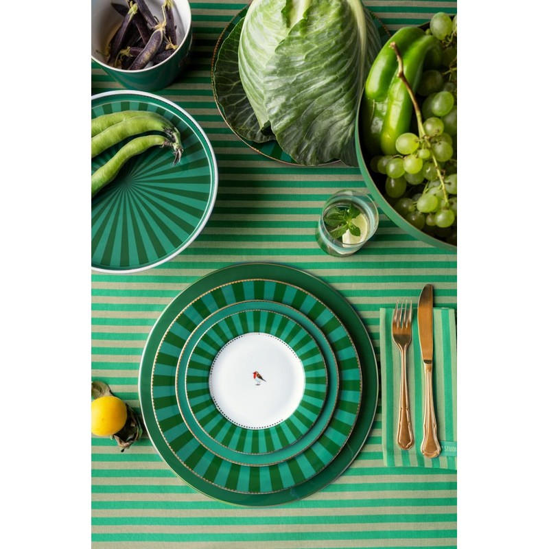 PIP STUDIO Love Birds Bread Plate Stripes Green 17 cm