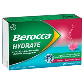 Berocca Hydrate Electrolytes + B Vitamins Effervescent Tab (Raspberry Blackcurrant) X 20