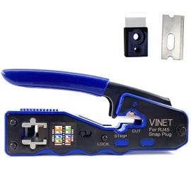 ViNet RJ45 Crimp Tool Ethernet Crimping Tool All-in-one Crimper Wire Stripper Cutter with 50 Pieces Cat6a 23AWG Connectors