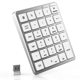 RaceGT Wireless Number Pad, 28 Teclas Teclado Numérico con 2.4G Mini Receptor USB, Portátil Número Numpad Contabilidad Financiera para Laptop, PC, Notebook, Desktop, Surface Pro -Plata