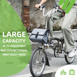 ROCKBROS Bike Bag, 4L-7L Adjustable Capacity Bicycle Bag for Brompton Folding Bike, Insulated Lunch Bag Waterproof Bicycle Front Storage Bag, Crossbody Bag for Men Woman Grey