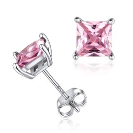 ChicSilver 925 Sterling Silver October Birthstone Earrings for Women Tiny Square Pink Gemstone Earring Studs Hypoallergenic