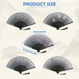 5 Pack Hand Fan Folding, Chinese Fan, Bamboo Handheld Fans with a Tassel for Women Girls Wedding, Gifts, Dancing Performance, Home Decoration