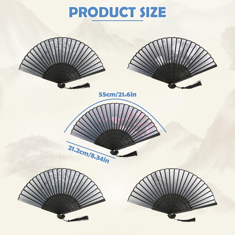 5 Pack Hand Fan Folding, Chinese Fan, Bamboo Handheld Fans