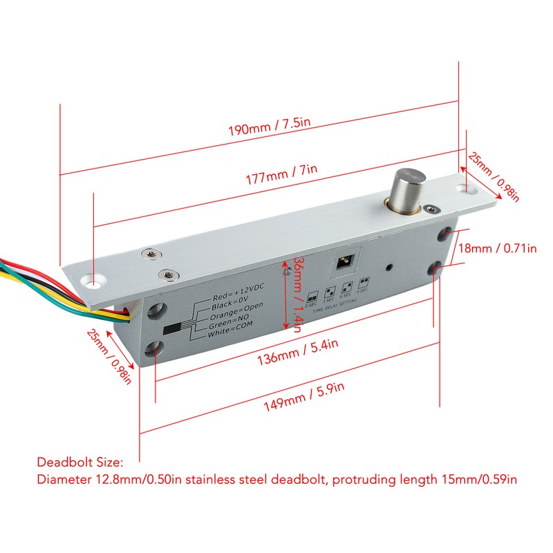 DC 12V 5 Lines Electric Bolt Lock Narrow Deadbolt Drop