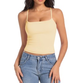Abonlen Camisole Tops for Women Sleeveless Adjustable Spaghetti Strap Tank Tops Y2K Basic Shirts(Pale Yellow,Small)