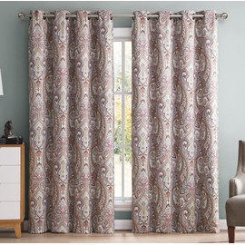 HLC.ME Paris Paisley Decorative Print Damask Pattern Thermal Insulated Semi-Blackout Energy Savings Room Darkening Grommet Window Curtain Panels for Bedroom - Set of 2 (50 x 54 Inch, Spice Red)