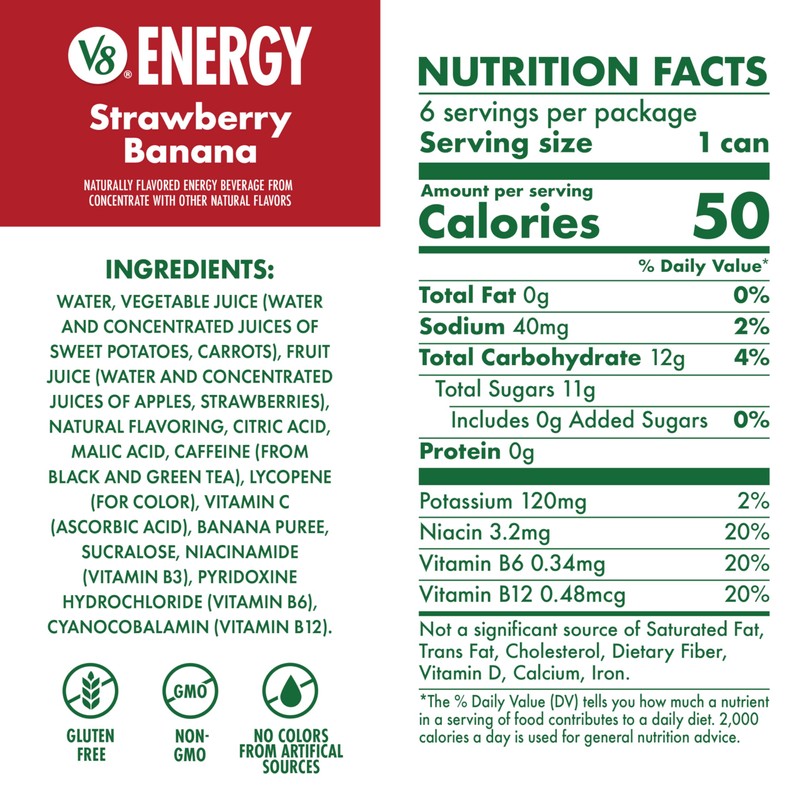 V8 Energy Strawberry Banana Juice Energy Drink, 8 fl oz