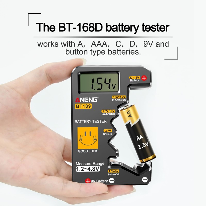 ANENG BT189 Battery Tester for AAA,AA,C,D,9V,F,6F22,1.5V/3V Button Batteries,LCD Display Household