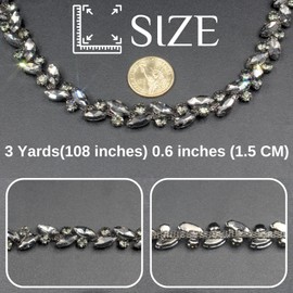 3 Yards Rhinestone Trim Chain Black String Strips Crystal Applique Fringe Ribbon Beads Sewing for Dress DIY Party Wedding Bouquet Decoration Bridal Costume Embellishment