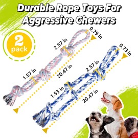 YALAVA Dog Rope Toys for Aggressive Chewers, 20 Inch 2 Pack Heavy Duty Chew Toys for Teeth Cleaning, Cotton Rope Dog Tug Toy for Medium to Large Breed