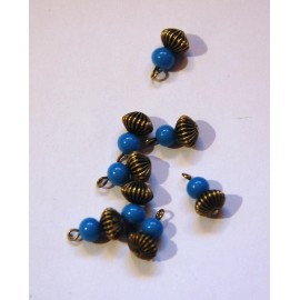 Vintage Blue Glass Bead Pleated Melon Bead Combo Drop drp003A
