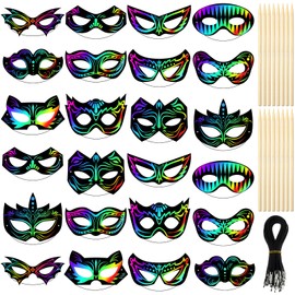 Realspring 120 Pcs Hero Scratch Paper Mask DIY Kids Masks Making Craft Kit for Masquerade Dress up Birthday Party Favor
