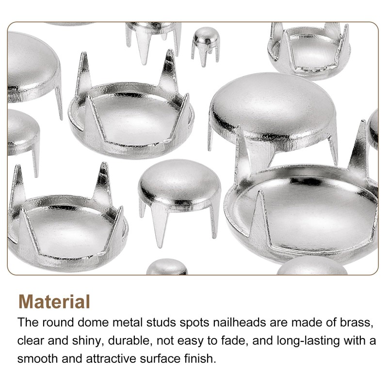 sourcing map 100Pcs Silver Round Dome Rivets, 10 Sizes Brass